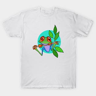 Tree Frog On Branch With Aqua Sphere Original Art T-Shirt